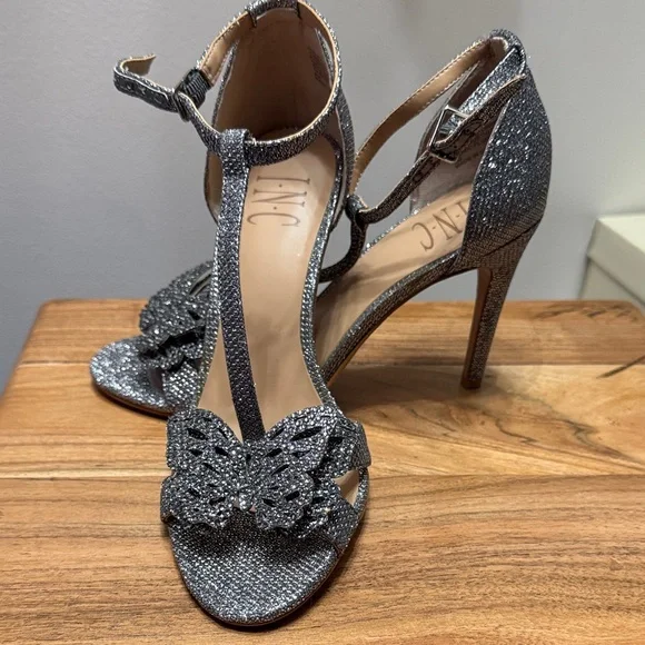 INC International Concepts Glittering Silver Heels - Picture 2 of 6